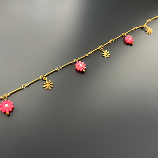 Chevillère fleurs roses