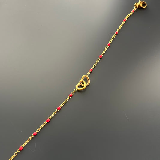 Bracelet double coeur avec perles roses