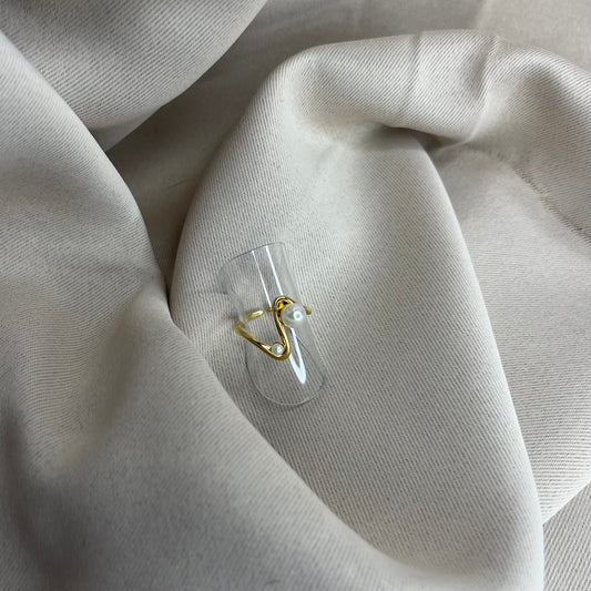 Bague asymétrique perles blanches